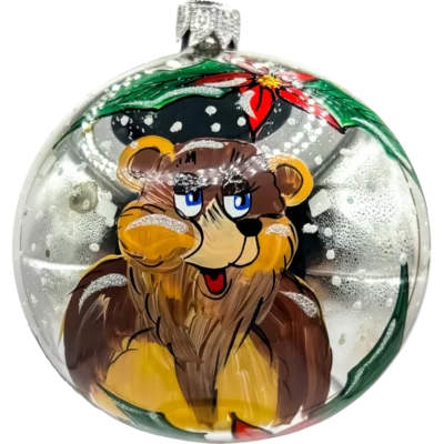 Szklana Bombka Choinkowa z misiem i świątecznymi ozdobami: niebieska