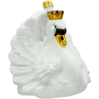 Szklana Bombka Choinkowa Figurka Królewski Łabędź w koronie: biały bok