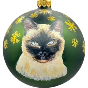 Bombka na zamówienie Kot ze złotymi śnieżynkami