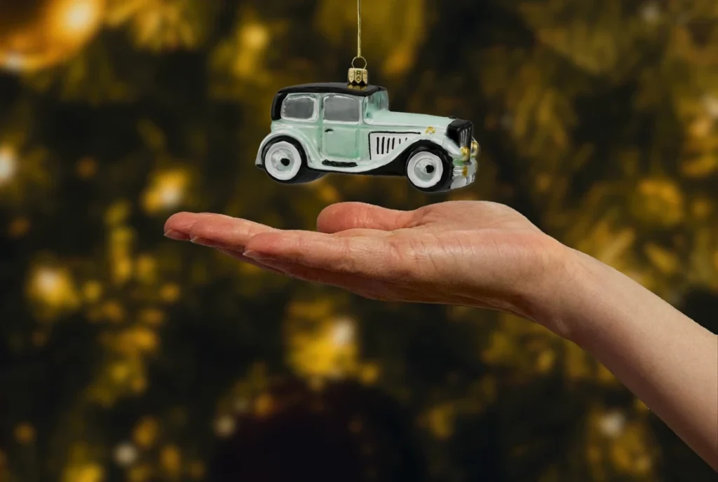 Bombka szklana Syn Bombkarza Klasyczny Retro Samochód: miętowy realne zdjęcie