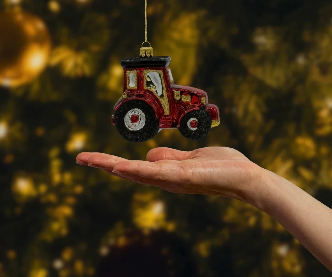 Bombka szklana figurka Traktor realne zdjęcie