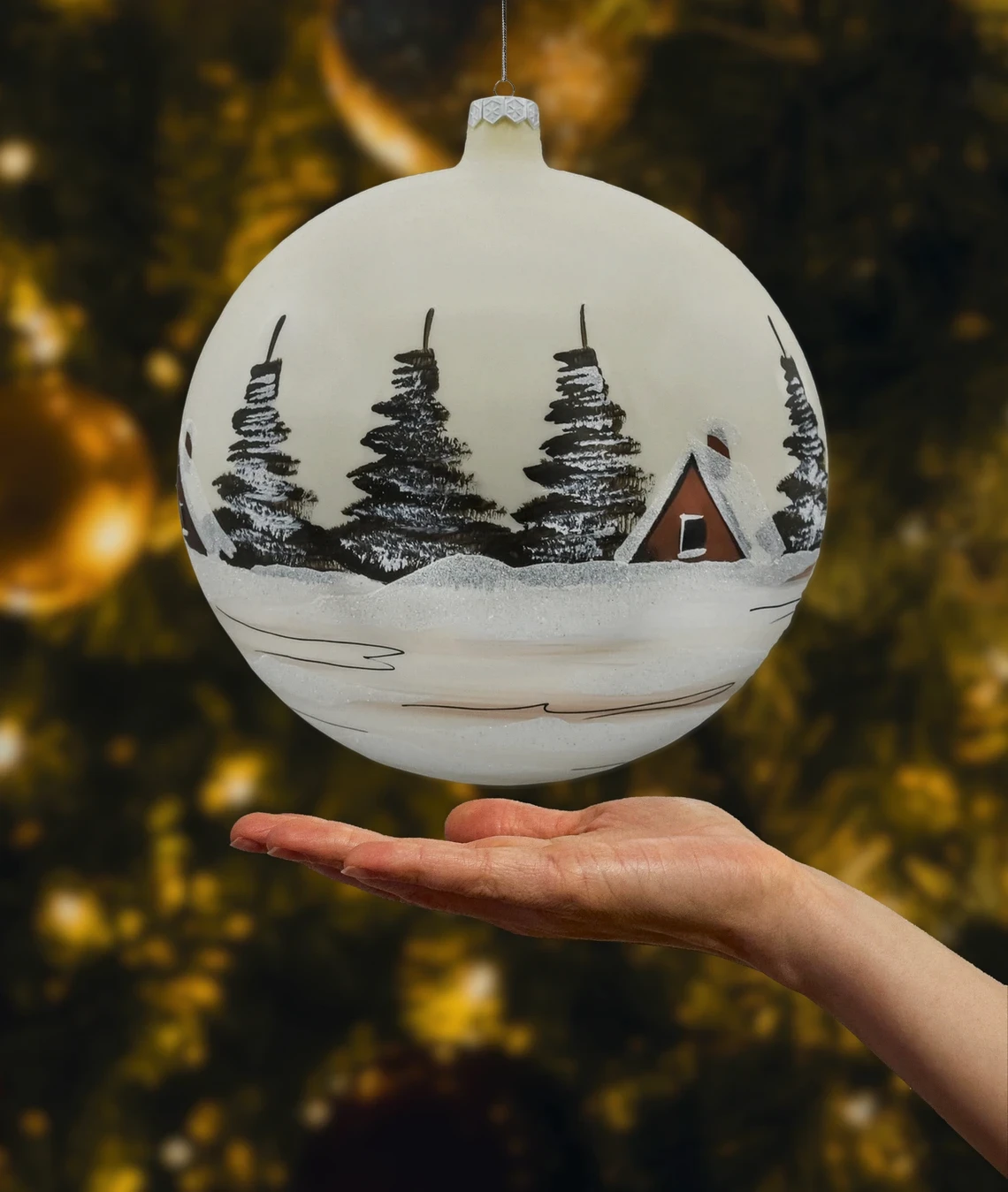 Szklana duża bombka okrągła Zimowy Kościółek realne zdjęcie