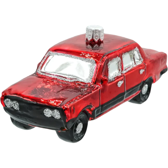 Szklana bombka choinkowa figurka Kultowy Duży Fiat 125p: czerwony front