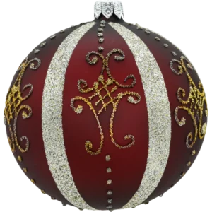 Bombka szklana Syn Bombkarza Bombka czerwona z eleganckimi srebrnymi zdobieniami front