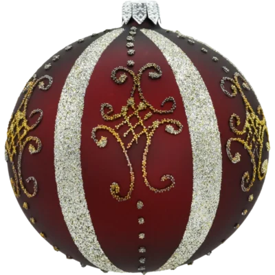 Bombka szklana Syn Bombkarza Bombka czerwona z eleganckimi srebrnymi zdobieniami front