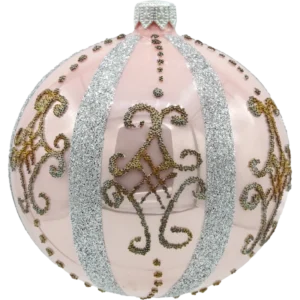 Bombka szklana Syn Bombkarza Bombka różowa z eleganckimi srebrnymi zdobieniami