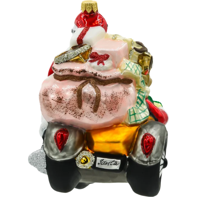 Szklana Bombka Choinkowa Figurka Wielki Święty Mikołaj na motocyklu z reniferem tył