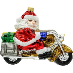 Szklana Bombka Choinkowa Figurka Wielki Święty Mikołaj na motocyklu profil