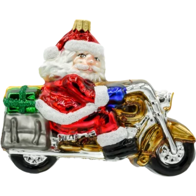 Szklana Bombka Choinkowa Figurka Wielki Święty Mikołaj na motocyklu profil