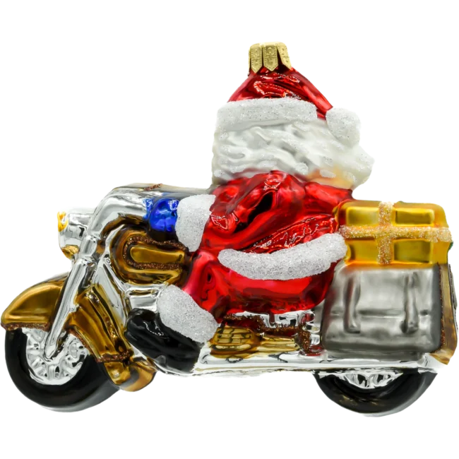 Szklana Bombka Choinkowa Figurka Wielki Święty Mikołaj na motocyklu profil