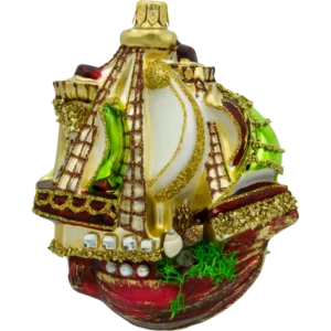 Szklana Bombka Choinkowa Figurka Złoty statek bok