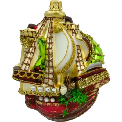 Szklana Bombka Choinkowa Figurka Złoty statek bok