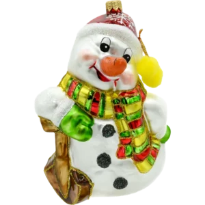 Szklana Bombka Choinkowa Figurka Duży wesoły bałwanek z szalikiem i pomponami