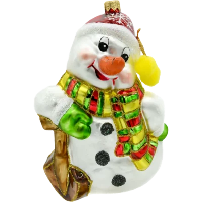 Szklana Bombka Choinkowa Figurka Duży wesoły bałwanek z szalikiem i pomponami