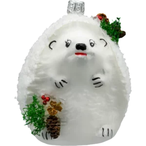 Szklana Bombka Choinkowa Figurka Jeż z leśnymi ozdobami, szyszkami i mchem