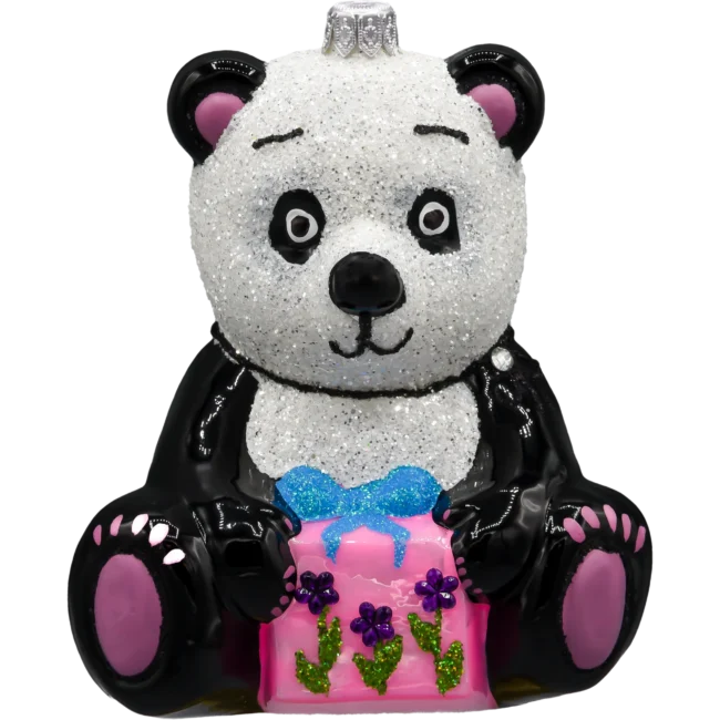 Szklana Bombka Choinkowa Figurka Panda z prezentem: duża