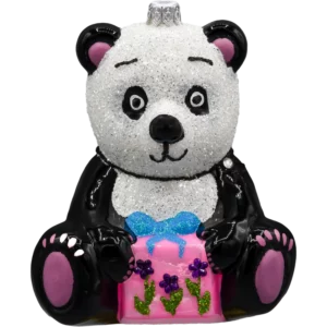 Szklana Bombka Choinkowa Figurka Panda z prezentem: duża