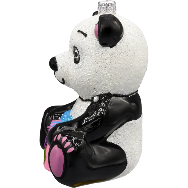 Szklana Bombka Choinkowa Figurka Panda z prezentem: duża profil