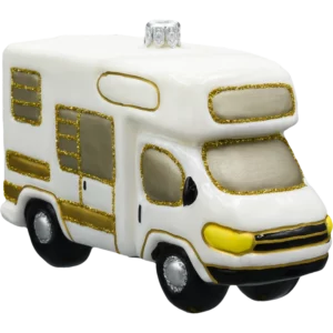 Szklana Bombka Choinkowa Figurka Samochód kempingowy kamper: biały front