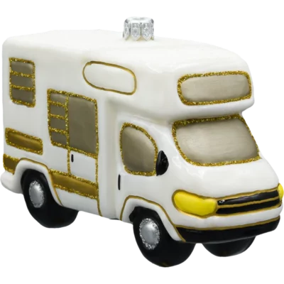 Szklana Bombka Choinkowa Figurka Samochód kempingowy kamper: biały front
