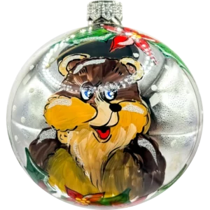 Szklana Bombka Choinkowa z misiem i świątecznymi zdobieniami: fioletowa