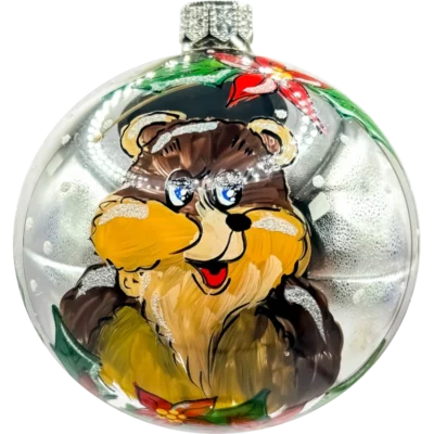 Szklana Bombka Choinkowa z misiem i świątecznymi zdobieniami: fioletowa