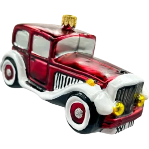 Szklana Bombka Choinkowa Klasyczny Retro Samochód: czerwonobiały