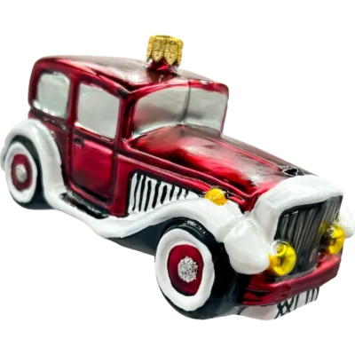 Szklana Bombka Choinkowa Klasyczny Retro Samochód: czerwonobiały