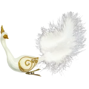 Szklana Bombka Choinkowa Królewski paw z piórami: biały