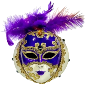 Szklana Bombka Choinkowa Maska Wenecka fioletowa ze złotymi zdobieniami