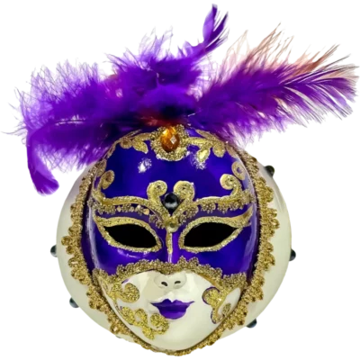 Szklana Bombka Choinkowa Maska Wenecka fioletowa ze złotymi zdobieniami