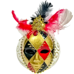 Szklana Bombka Choinkowa Maska Wenecka z piórami i eleganckimi zdobieniami