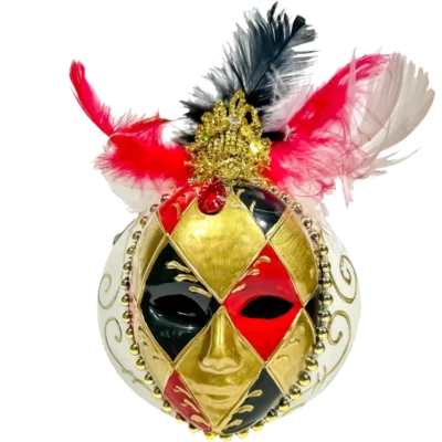 Szklana Bombka Choinkowa Maska Wenecka z piórami i eleganckimi zdobieniami