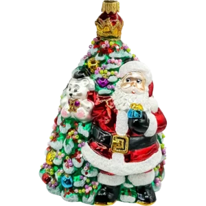 Szklana Bombka Choinkowa Mikołaj z choinką pełną prezentów