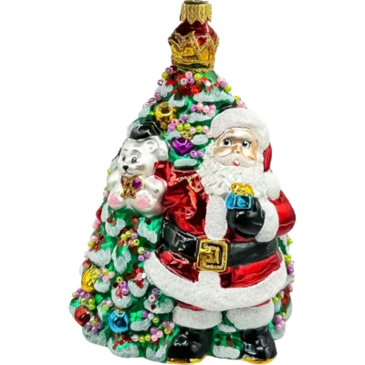 Szklana Bombka Choinkowa Mikołaj z choinką pełną prezentów