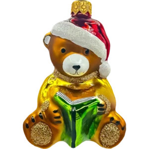 Szklana Bombka Choinkowa Miś z książką złoty