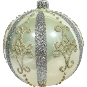 Szklana Bombka Choinkowa Perłowa z eleganckimi srebrnymi zdobieniami