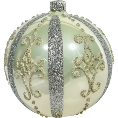 Szklana Bombka Choinkowa Perłowa z eleganckimi srebrnymi zdobieniami