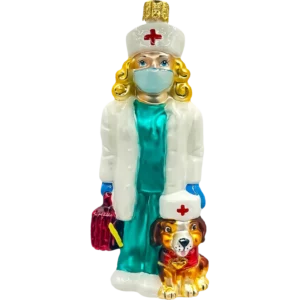 Szklana Bombka Choinkowa Pielęgniarka z psem ratownikiem