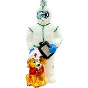 Szklana Bombka Choinkowa Ratownik w kombinezonie ochronnym z psem ratowniczym