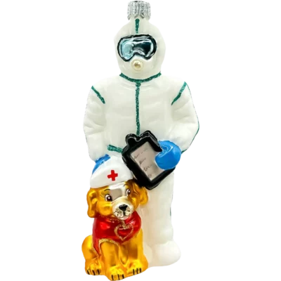 Szklana Bombka Choinkowa Ratownik w kombinezonie ochronnym z psem ratowniczym