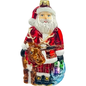 Szklana Bombka Choinkowa Święty Mikołaj z reniferem