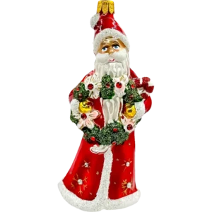 Szklana Bombka Choinkowa Święty Mikołaj z wieńcem świątecznym