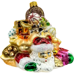 Szklana Bombka Choinkowa Święty Mikołaj zgnieciony workiem prezentów