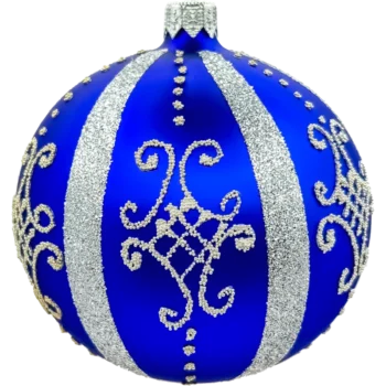 Bombka niebieska z eleganckimi srebrnymi zdobieniami