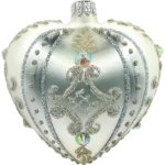 Szklana Bombka Choinkowa serce z ozdobnymi kamieniami: srebrne