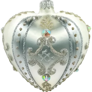 Szklana Bombka Choinkowa serce z ozdobnymi kamieniami: srebrne