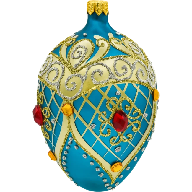 Szklana Bombka Choinkowa Figurka Ekskluzywne jajo Faberge z kamieniami: turkusowe bok