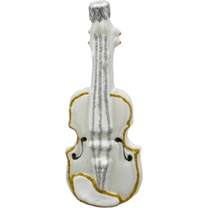 Szklana Bombka Choinkowa Figurka Skrzypce w bieli i złocie
