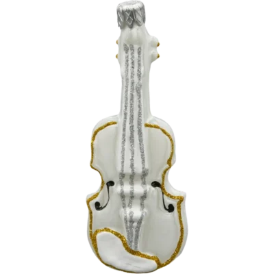 Szklana Bombka Choinkowa Figurka Skrzypce w bieli i złocie